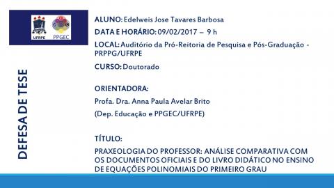 Convite para defesa de doutorado em 09/02/2017 (9h) - Edelweis Jose Tavares Barbosa.