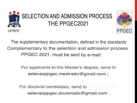 PPGEC SELECTION PROCESS 2021: WHERE TO SEND THE SUPPLEMENTARY DOCUMENTATION?