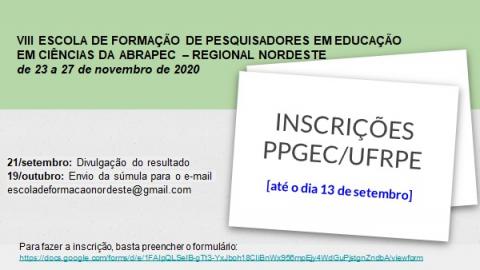 VIII ESCOLA DE FORMAÇÃO DE PESQUISADORES EM EDUCAÇÃO EM CIÊNCIAS DA ABRAPEC - REGIONAL NORDESTE