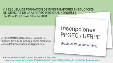 VIII ESCUELA DE FORMACIÓN DE INVESTIGADORES EN EDUCACIÓN EN CIENCIAS DE ABRAPEC – REGIÓN NORDESTE