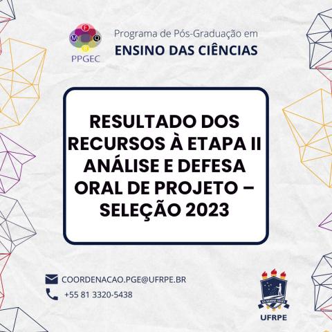 Resultado dos Recursos à Etapa II - Análise e defesa oral de projeto - Seleção 2023