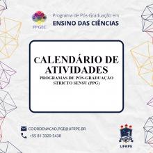 CALENDÁRIO DE ATIVIDADES DOS PROGRAMAS DE PÓS-GRADUAÇÃO "STRICTO SENSU"